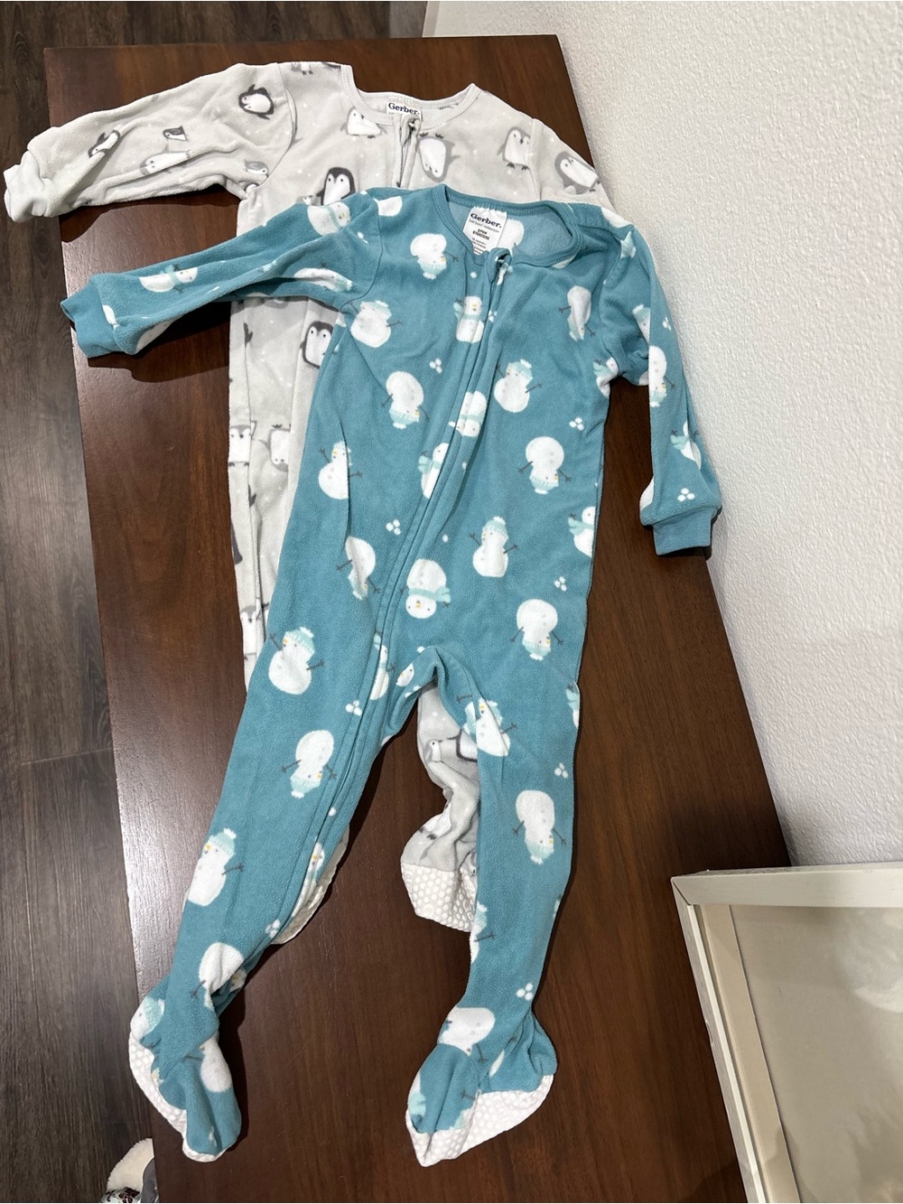 Gerber Teal and Light Gray Snowman Footed One-Pieces